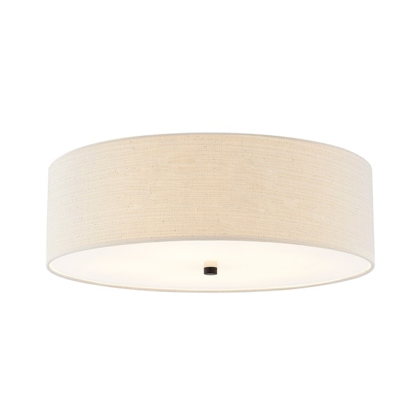slide 1 of 1, Justice Design Textile - Classic 24-Inch Drum Flush-Mount Light - 24"L x 24"W x 7.75"H Cream/Matte Black