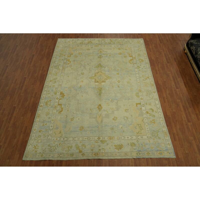 Handmade Wool Oushak Turkish Area Rug, Medallion Geometric Carpet - 13' 5'' X 9' 9''
