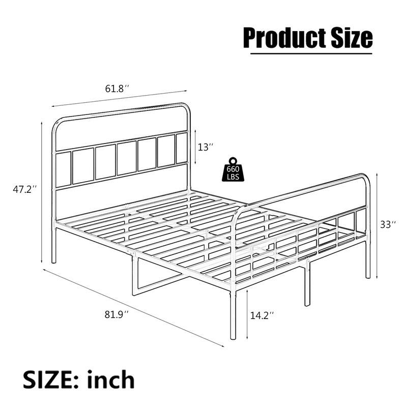 Metal Platform Bed frame with Headboard, Sturdy Metal Frame, No Box Spring Needed(Queen)