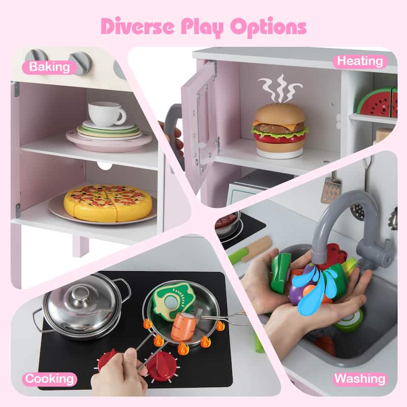 Costway Kids Kitchen Playset Wooden Pretend Play Chef Toy with - See Details