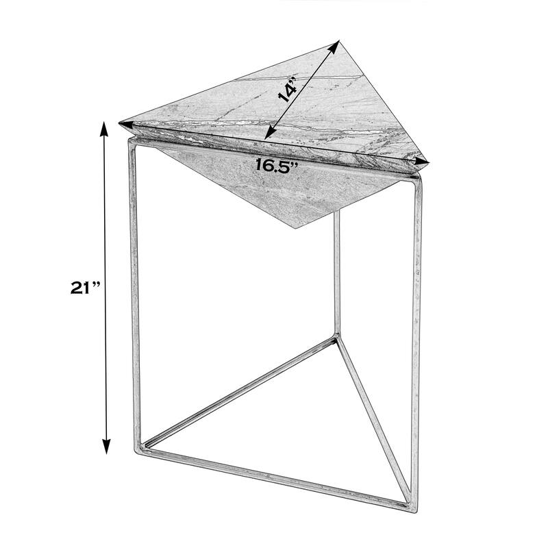 Addis 16.5 in. W Triangular Marble and Iron Pyramid Side Table