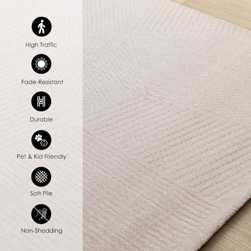 Taupe Striped Geometric Shapes Dense High-Traffic Rug