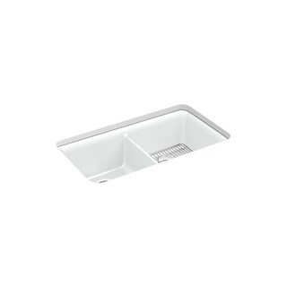 Kohler Cairn? 33-1/2" X 18-5/16" X 10-1/8" Neoroc? Undermount Double-Equal Kitchen Sink with Rack Matte White