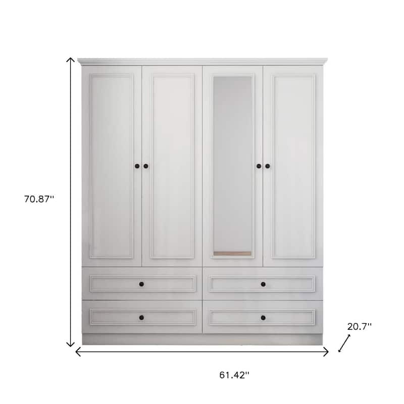 HomeRoots 71" White Carved Geometric Mirrored Four Door Four Drawer Combo Dresser