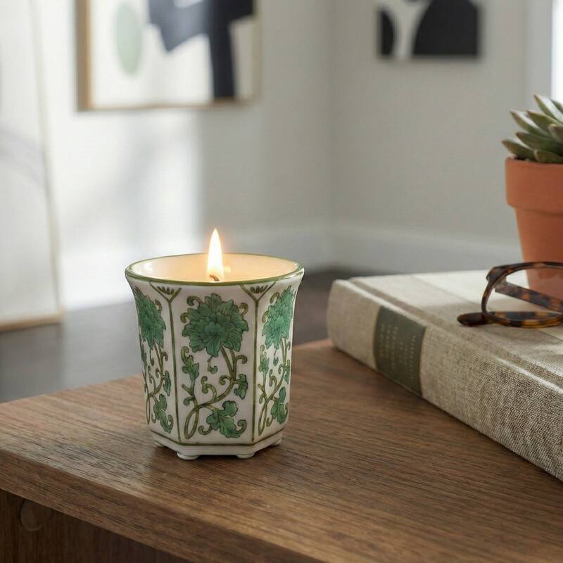 Modern Chinoiserie Ceramic Candle - Lavender Verbena Scented - 4.0"