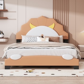 Upholstered Leather Platform Bed with Lion-Shaped Headboard - Bed Bath ...