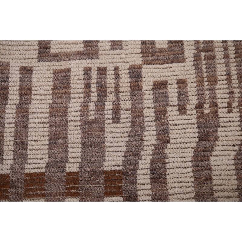 Earth Tone Moroccan Modern Area Rug Hand-Knotted Stripe Wool Carpet - 8'9" x 12'4"