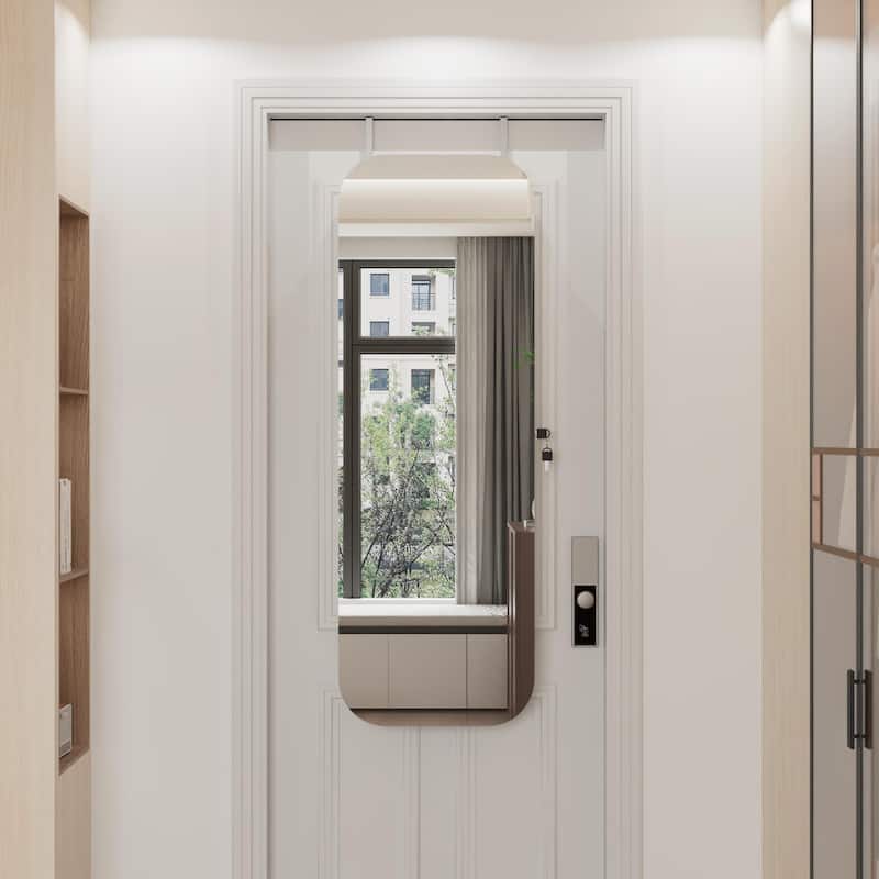 Jewelry Armoire Organizer with Full Length Mirror, Door or Wall Mounted,Lockable Storage Cabinet, Interior Mirror, White