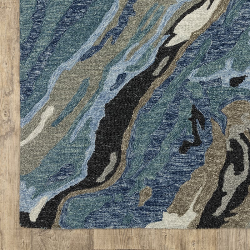 Style Haven Kitt Handmade Wool Abstract Waves Blue/ Teal Area Rug