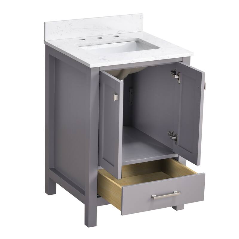 StarrySky 24 inch Undermount Single Sink Bathroom Vanity with Engineered Carrara Marble Top