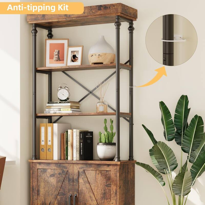 73''H Industrial Floor Standing Bookcase with Doors 5 Story Display Storage