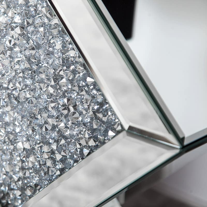 Modern Mirrored Glass Top End Table with Crushed Diamond