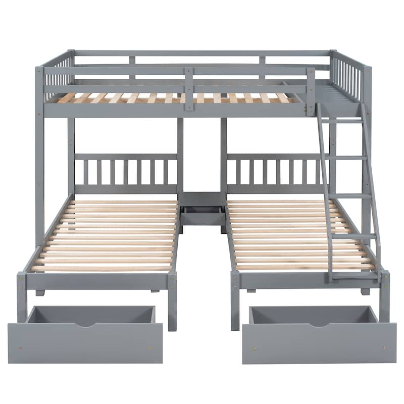 Separable Full over Twin & Twin Bunk Bed Wood Triple Bunk Bed with 2