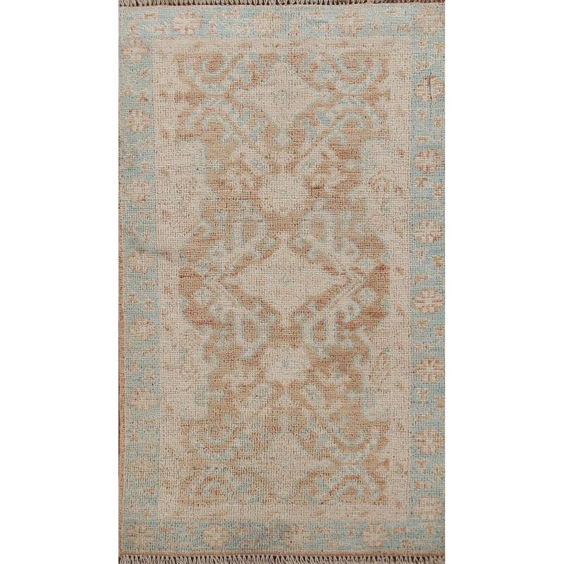 Hand Knotted Oriental 100% Wool Carpet Transitional Geometric Oranges & Rust Oushak Area Rug - 3' 10'' X 1' 11''