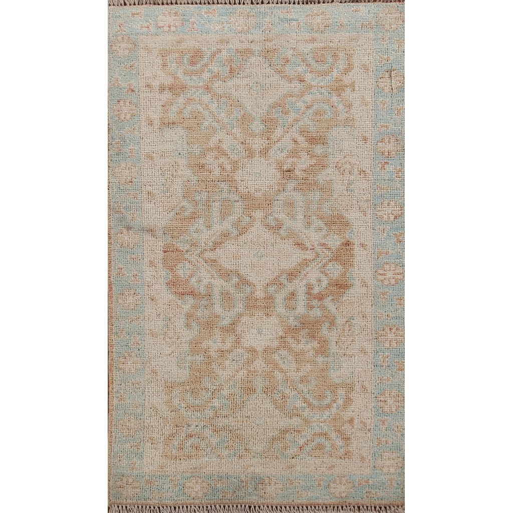 Hand Knotted Oriental 100% Wool Carpet Transitional Geometric Oranges & Rust Oushak Area Rug - 3' 10'' X 1' 11''