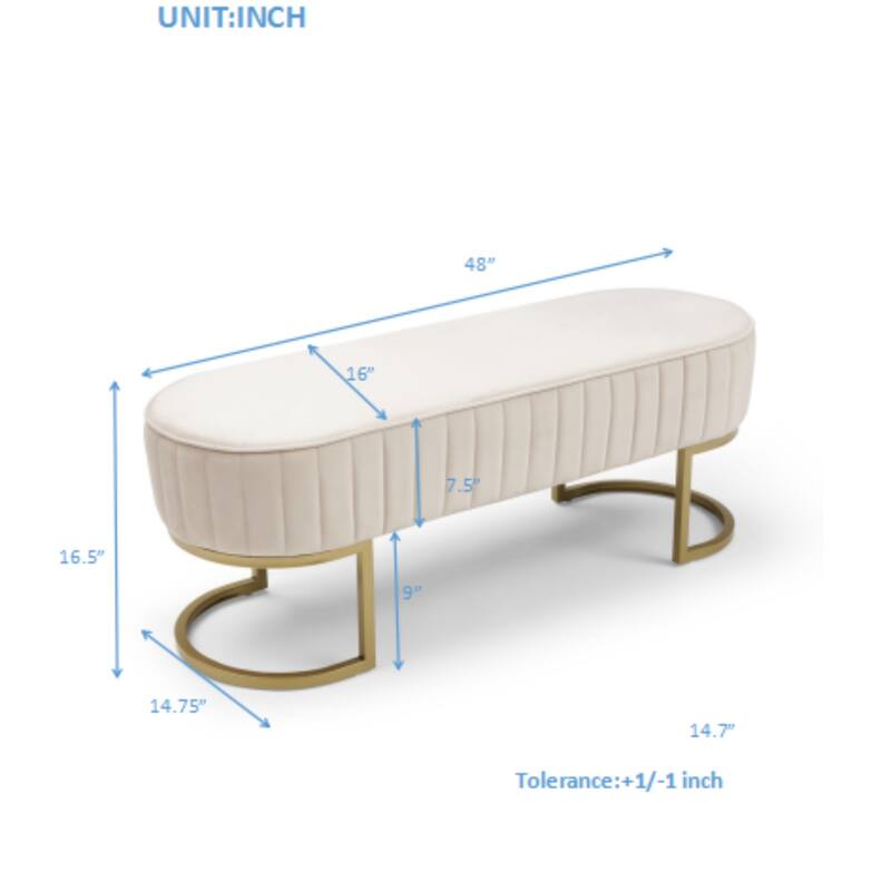 Bench Bedroom Bench ,Velvet Oval Upholstered End of Bed Bench with Golden Metal Legs ,48" Modern Storage Ottoman Bench