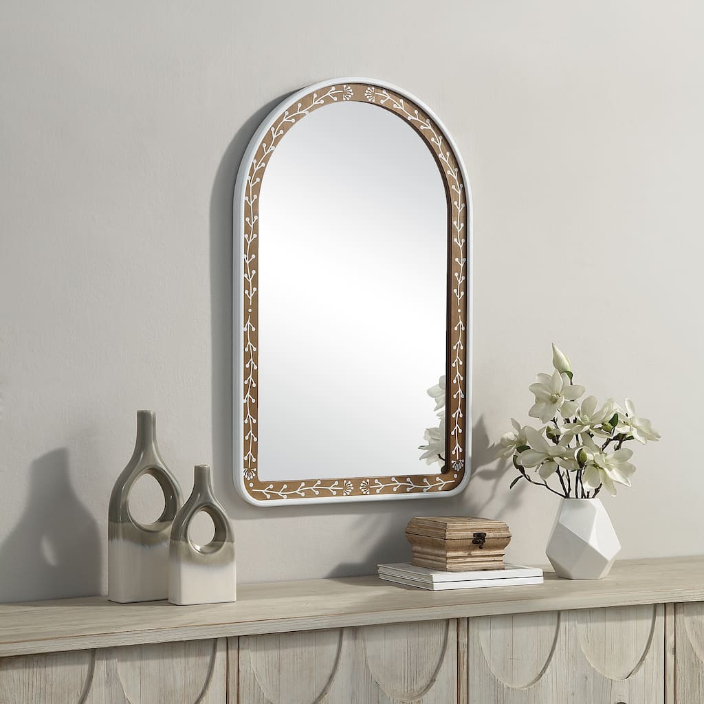 Azalea Park 34.6" Floral Metal and Wood Arched Wall Mirror