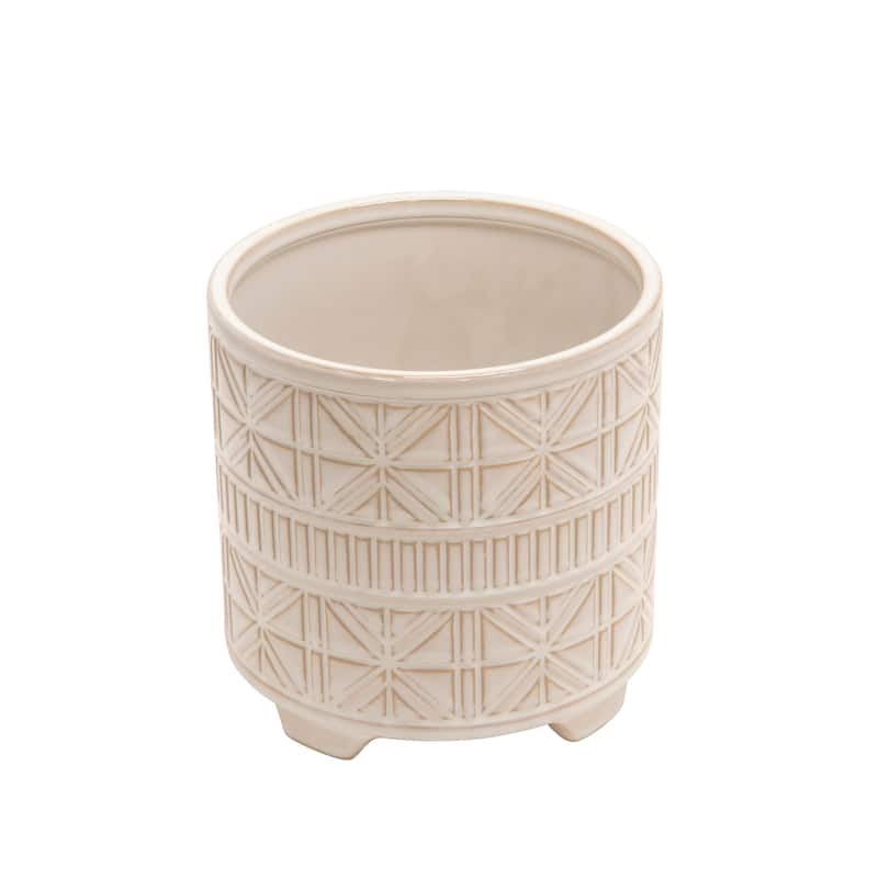 Ceramic Abstract Footed Planters Set of 2 - White, 8/9 in.