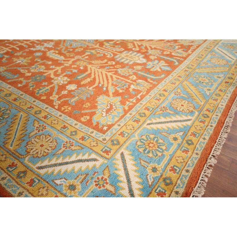 Orange Heriz Serapi Oriental Area Rug Hand-Knotted Wool Carpet - 9'0"x 11'9"