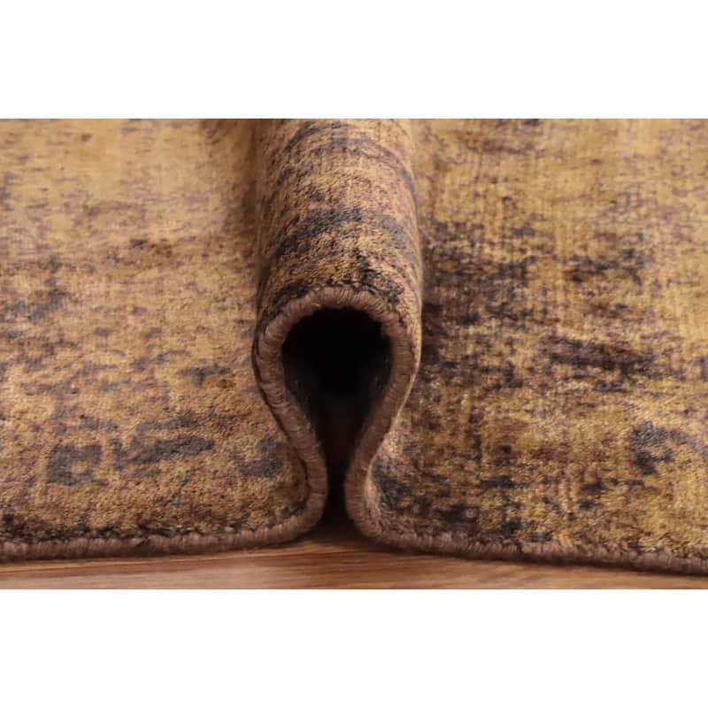 Hand Knotted Oriental Viscose Silk Carpet Modern Abstract Yellow & Gold Abstract Area Rug - 7' 9'' X 5' 8''