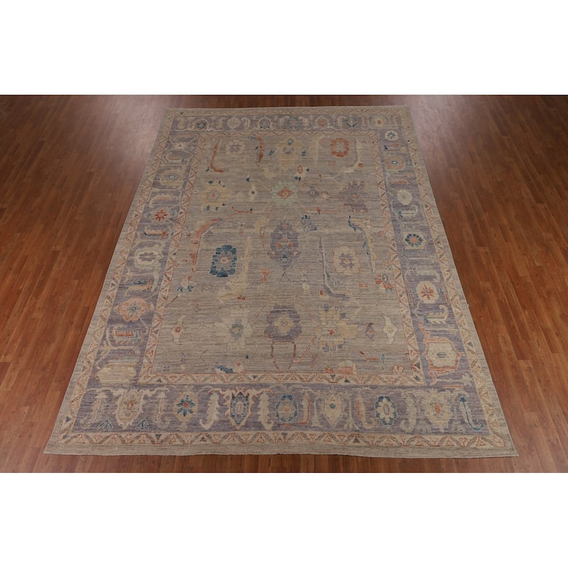 Vegetable Dye Oushak Turkish Rug Hand-Knotted Bedroom Wool Carpet - 9'2"x 12'0"