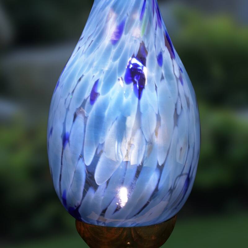 Exhart Solar Pearlized Hand Blown Glass Twisted Flame Garden Stake with Metal Finial Detail, 36 Inch