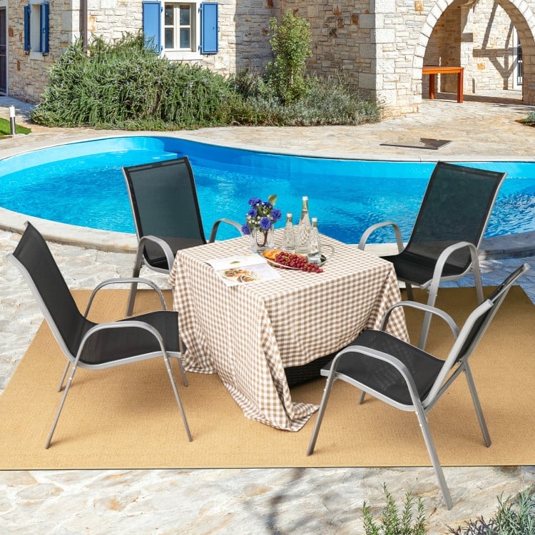 4 Pieces Stackable Patio Dining Chairs Set with Armrest - 29" x 21.5" x 35.5" (L x W x H)