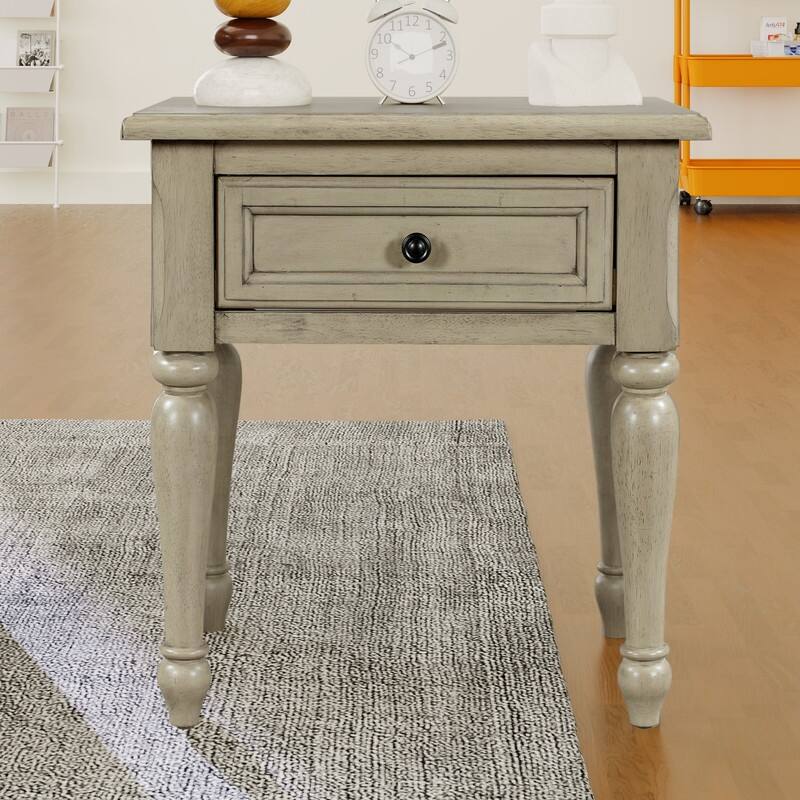 Solid Wood One-Drawer Nightstand for Nursery, Kid's Room, Bedroom, Stone Gray