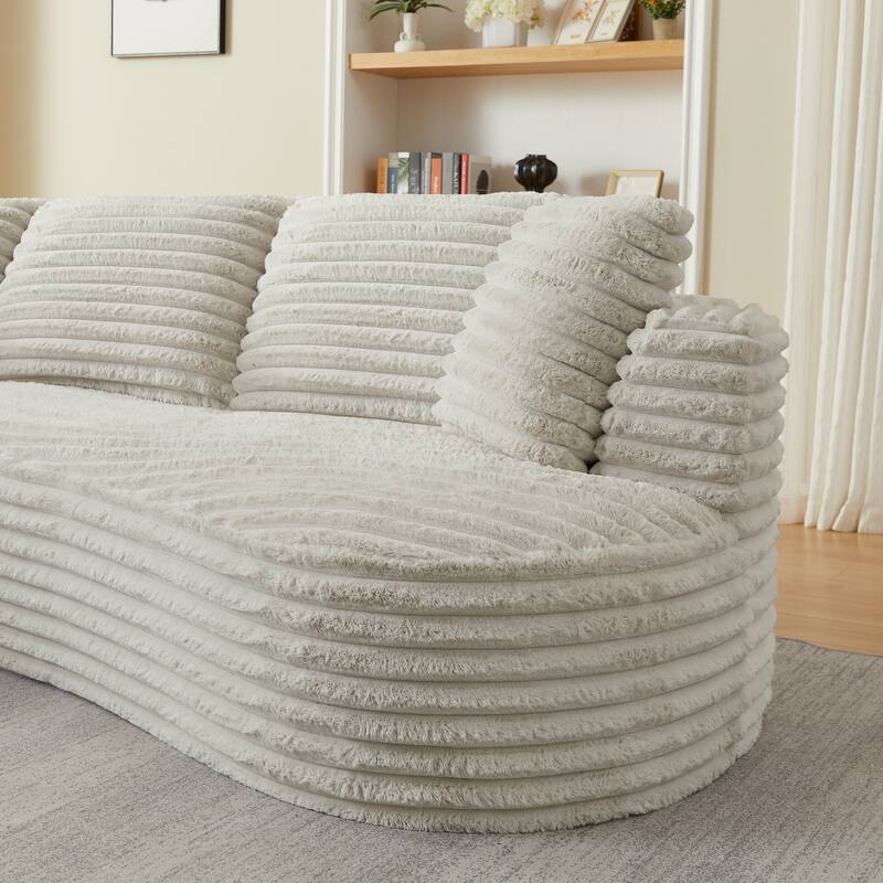 L-Shape Modular Sectional Sofa with Curved Chaise Lounge, Oversized Corduroy Upholstered Sofa, Full Compressed Deep Seat Sofa