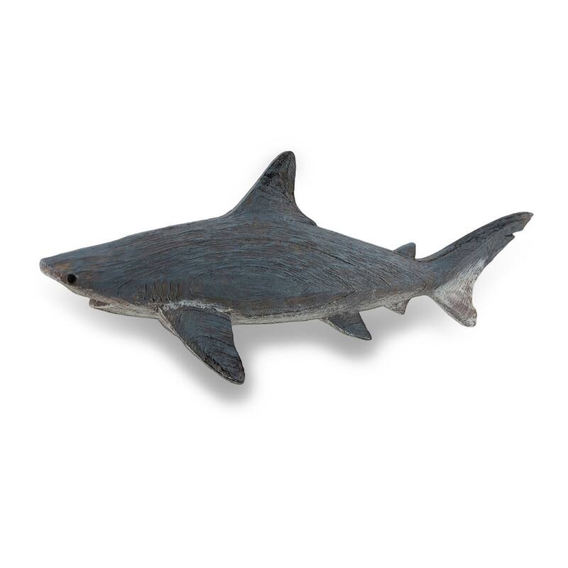 Gray Weathered Finish Wood Look Imitation Shark Statue - 5.5 X 14 X 4.75 inches