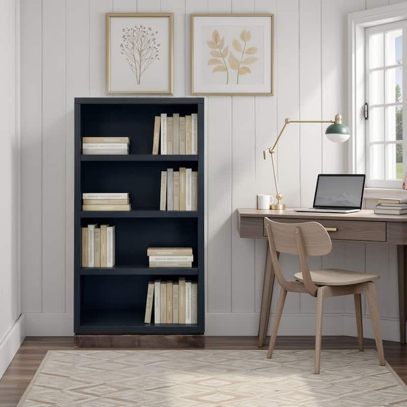 Bridgevine Home Nora Modular 60 inch High Bookshelf, No Assembly Required, Two-Tone Finish - Black and Whiskey