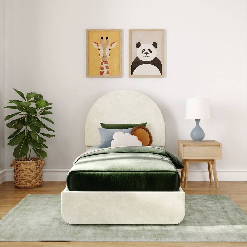 Max and Lily Twin-Size Upholstered Bed with Arched Headboard