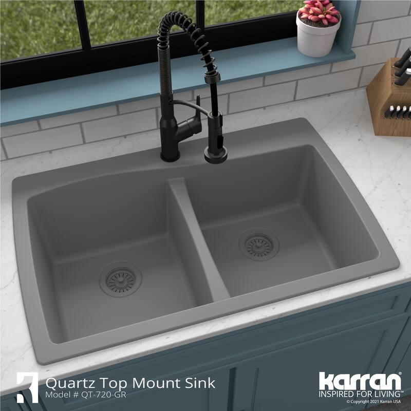 Karran Drop-In Quartz 50/50 Double Bowl Kitchen Sink