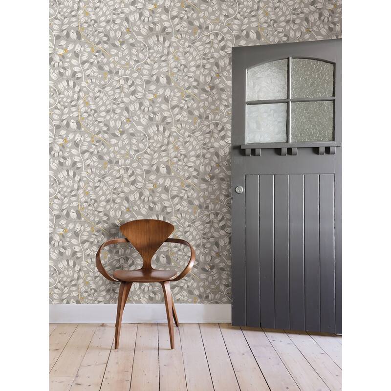 A-Street Prints Kirke Grey Leafy Vines Wallpaper