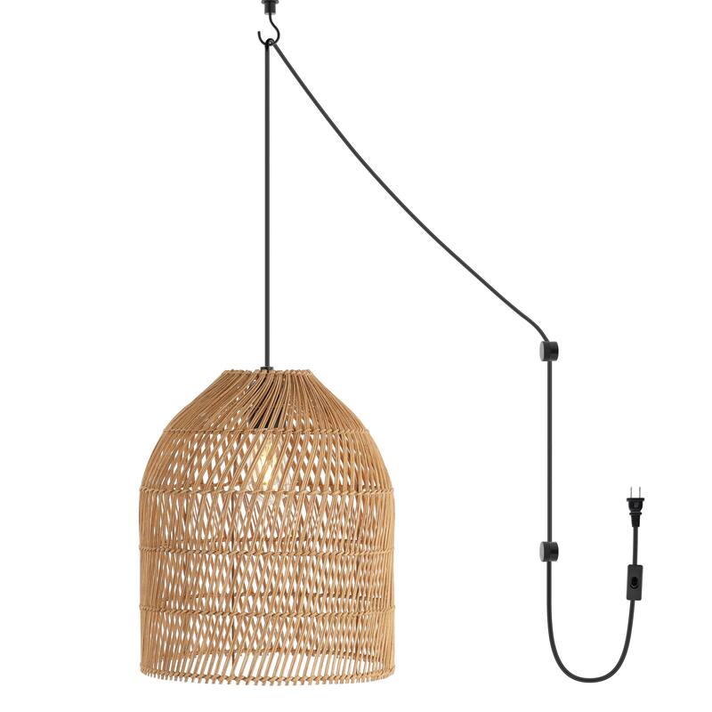 Lucas 1-Light Farmhouse Coastal 180" Cord Plug-In or Hardwired LED Pendant, by JONATHAN Y - 13" - Brown