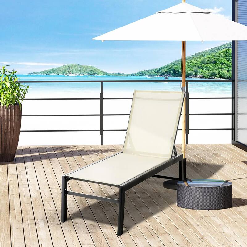 Outdoor Chaise Lounge, 5-Pos Recline, Wheels, Steel Frame, Breathable