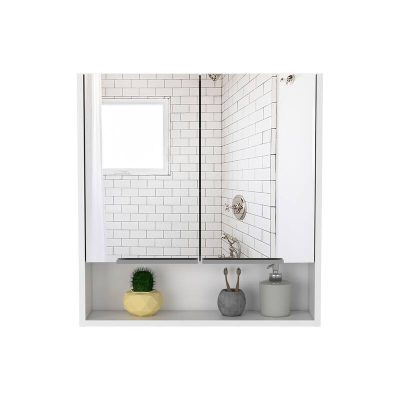 Medicine Cabinet with Mirror, Two Doors and Three Shelves, Light Gray Finish, Bathroom Storage Cabinet