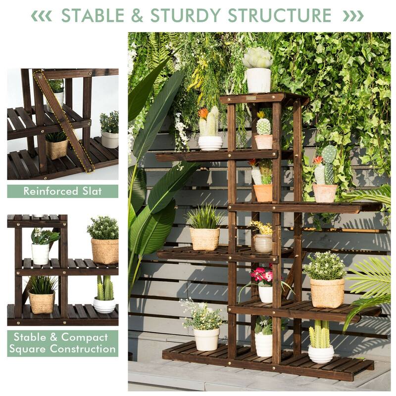 Gymax Wood Plant Stand 6 Tier Vertical Shelf Flower Display Rack - 40'' x 10'' x 48''
