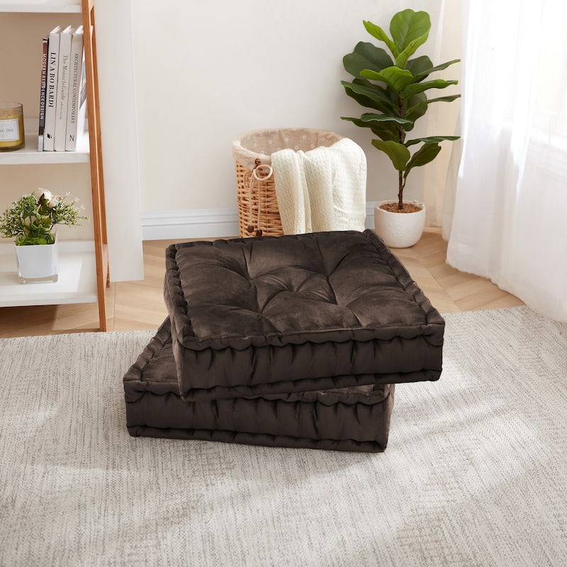 Sweet Home Collection 20"x20" Oversized Square Tufted Faux Velvet Floor Pillow - Set of 2 - Brown