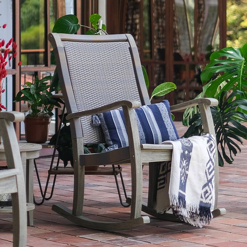 Cambridge Casual Clayton Mahogany/ PE Wicker Porch Rocking Chair - Weathered Grey