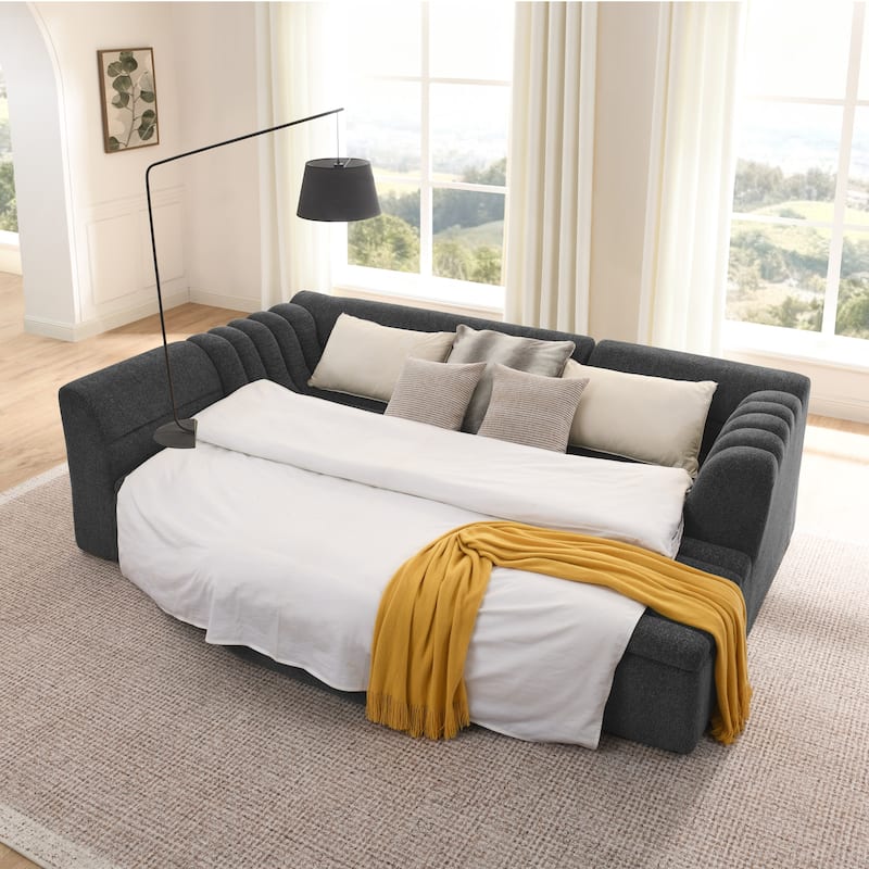 Modular Deep Seat Couches Chenille U-shaped Sleeper Sectional Sofa with Chaise, Ottoman and Wave-Shaped Armrest