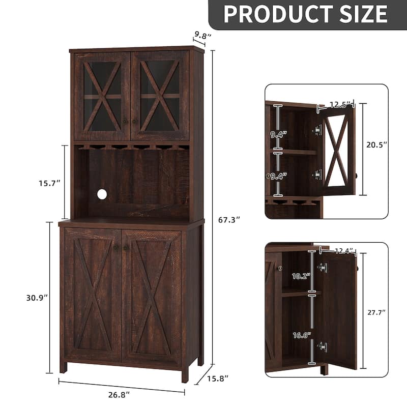Moasis Coffee Bar Cabinet Kitchen Storage Cabinet with 2 Glass Doors & Wine Racks