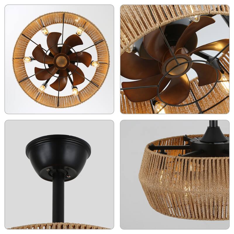 Bella Depot 18 Inches Rope-Woven Ceiling Fan with Light and Remote Control, 3-Speed Reversible Fan - 18 Inches