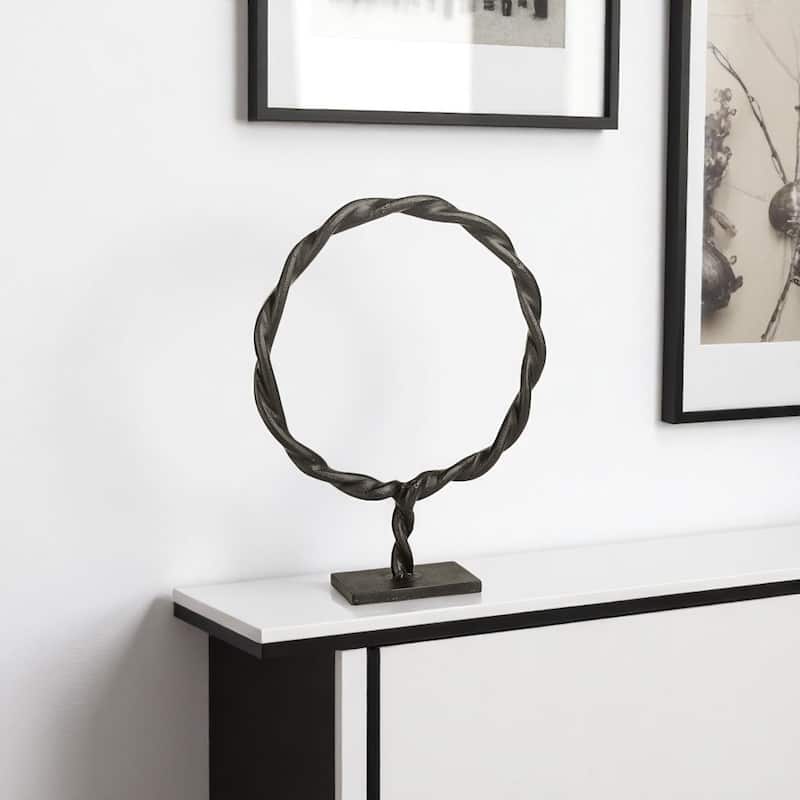 HomeRoots 23" Black Metal Round Braided Tabletop Sculpture