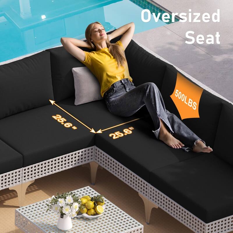 FINCATI Luxury Modern Patio Furniture Set with Side Table, Outdoor Wicker Conversation Set with 500 lbs Oversized Seats