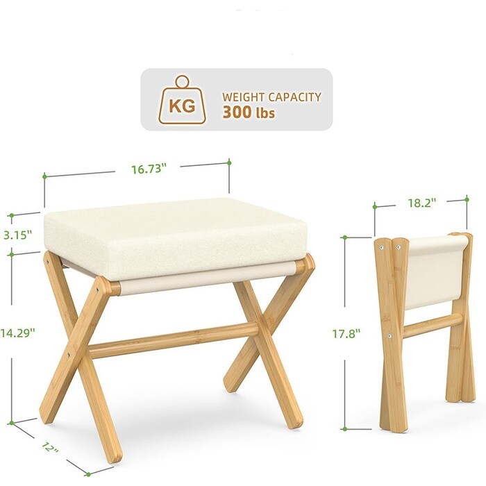 Vanity Stool Chair Foldable Makeup Stool with Bamboo X Legs Beige Beige On Sale Bed Bath Beyond 40112249