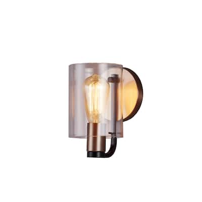 Poise 1-Light Wall Sconce with Brass Accents and Clear Acrylic Shade