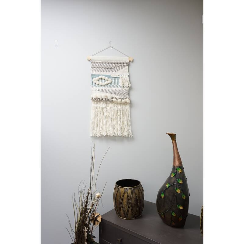 Home&Manor Wool and Cotton Macrame Wall Hanging with Rod Included - Exact Size