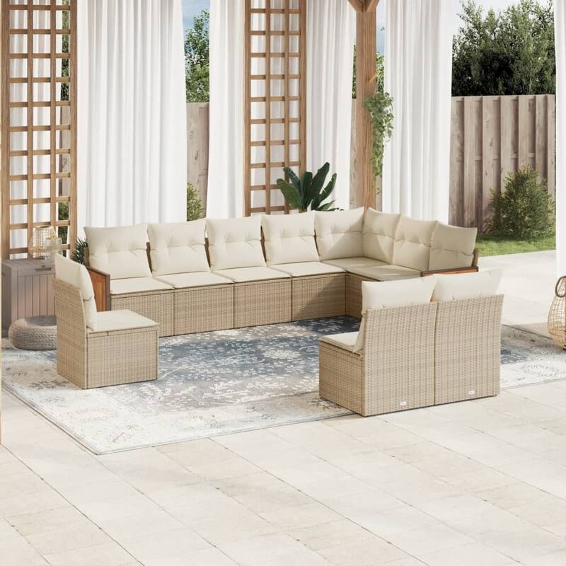 vidaXL Patio Sofa Set with Cushions Outdoor Conversation Furniture Poly Rattan - Beige and Cream - 24.4 x 24.4 x 27.2