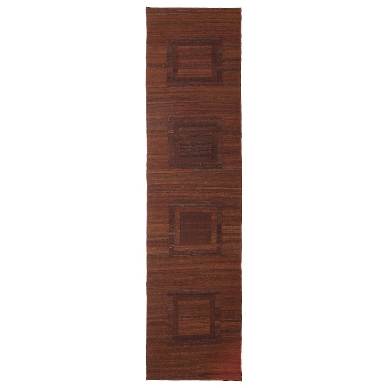 ECARPETGALLERY Flat-Weave Natural Dark Brown Wool Tapestry Kilim - 2'8 x 10'11 - Dark Brown - 2'8 x 10'11